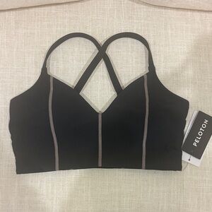 Peloton Black Sports Bra with Tan Accents